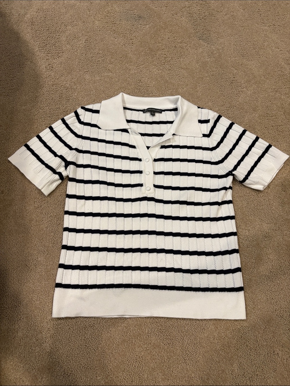 Striped Knit Polo Top White & Black